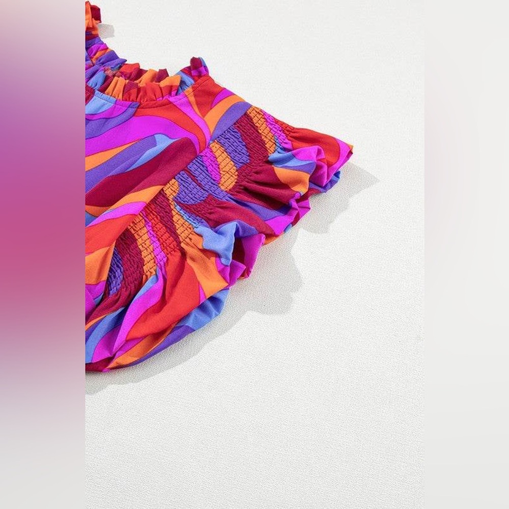 Abstract Print High Waist Ruffle Tiered Maxi Dress - Picture 6 of 8